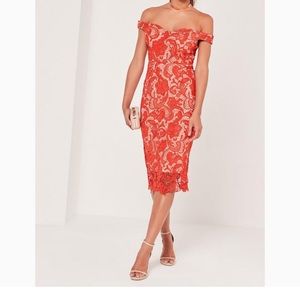 Red Lace Bardot Dress